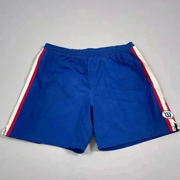 VTG Wilson Shorts Large Men Blue Swim Mesh Pull On Drawstring Short Stripe - Picture 1 of 9